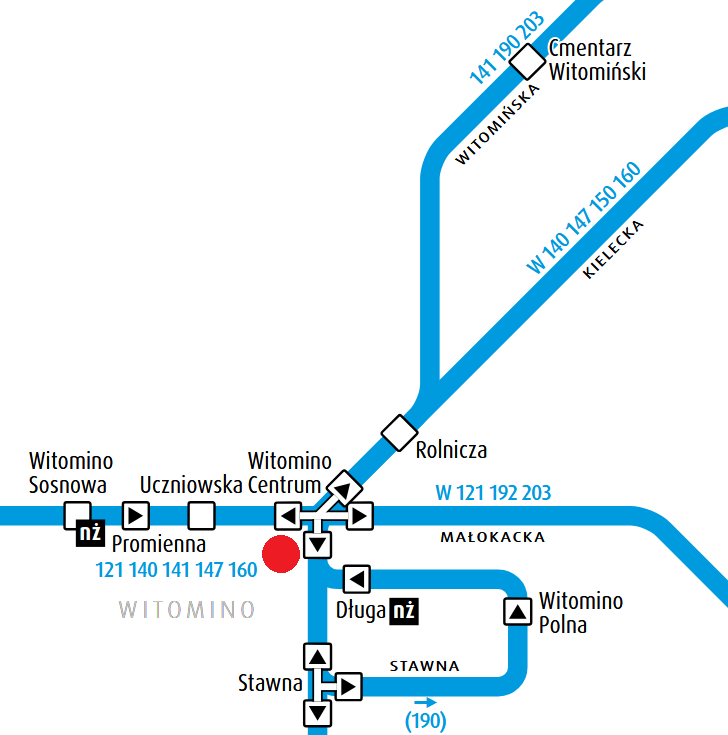 Mapa dojazdów komunikacją miejską w Gdyni do sali zabaw Witawa Zabawa