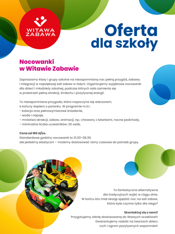 Oferta dla szkół sala zabaw Witawa Zabawa Gdynia Witomino