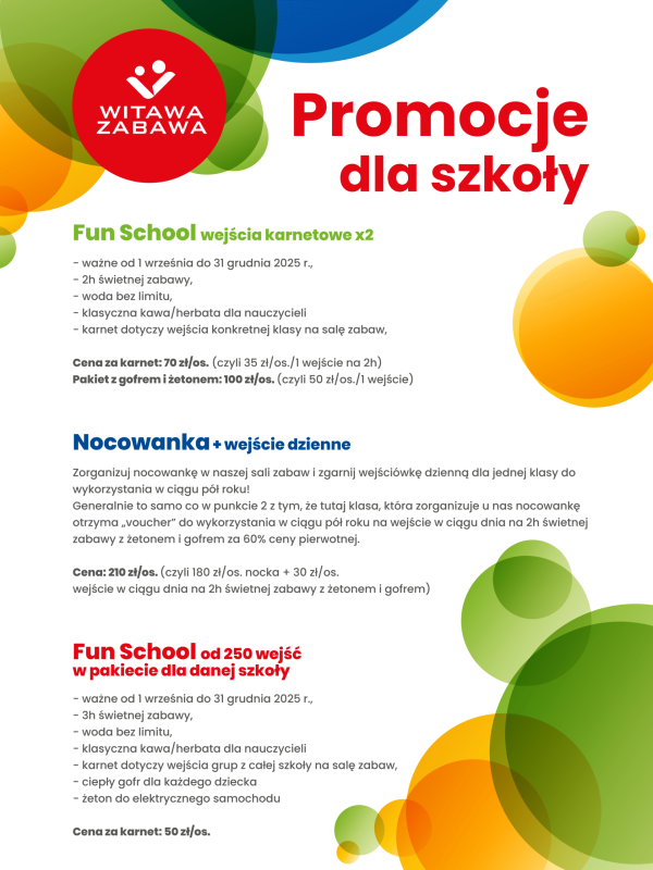 Oferta dla szkół sala zabaw Witawa Zabawa Gdynia Witomino